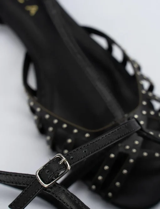 Sandalo tacco 1 cm nero pelle
