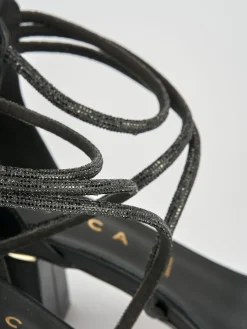 Sandalo tacco 5 cm nero pelle