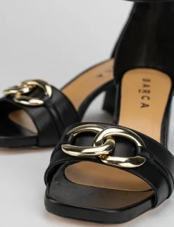 Sandalo tacco 6 cm nero pelle