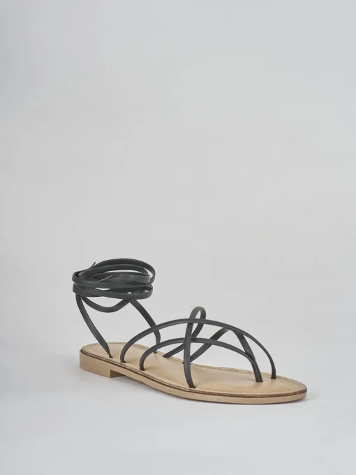 Sandalo tacco 1 cm nero pelle