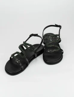 Sandalo tacco 1 cm nero pelle