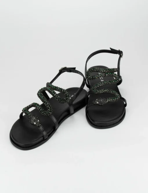 Sandalo tacco 1 cm nero pelle