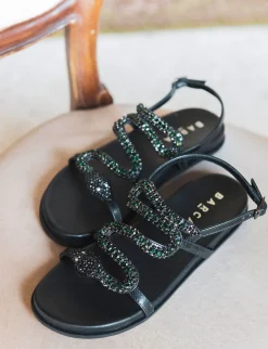 Sandalo tacco 1 cm nero pelle