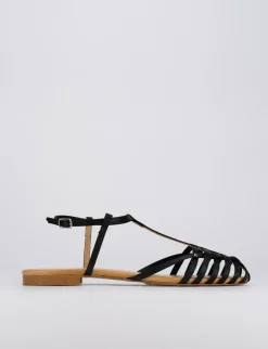 Sandalo tacco 1 cm nero raso