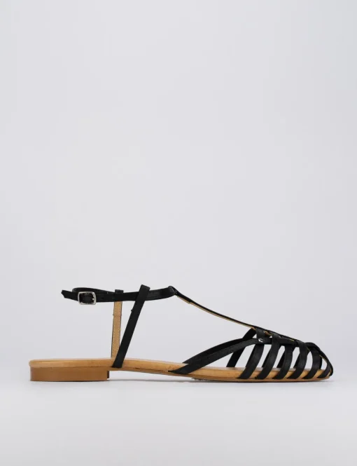 Sandalo tacco 1 cm nero raso
