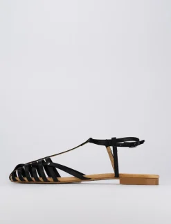 Sandalo tacco 1 cm nero raso