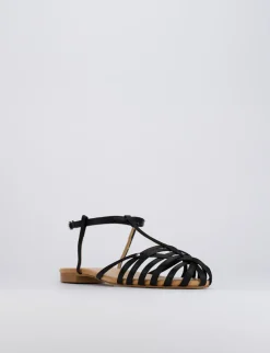 Sandalo tacco 1 cm nero raso