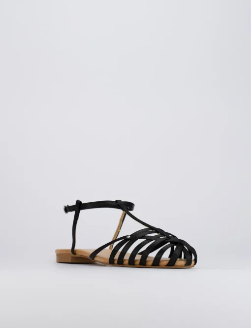Sandalo tacco 1 cm nero raso