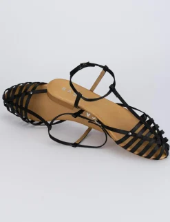Sandalo tacco 1 cm nero raso