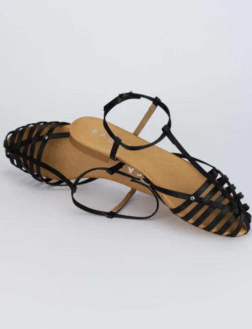 Sandalo tacco 1 cm nero raso