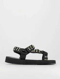 Sandalo tacco 1 cm nero tessuto