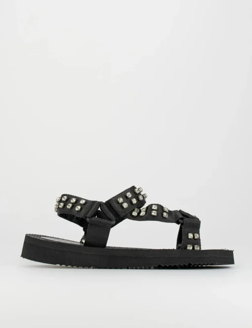 Sandalo tacco 1 cm nero tessuto