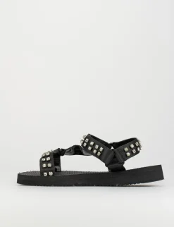 Sandalo tacco 1 cm nero tessuto