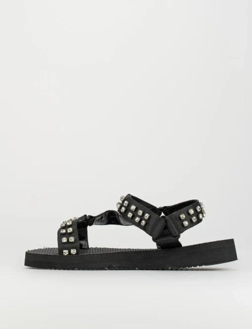 Sandalo tacco 1 cm nero tessuto
