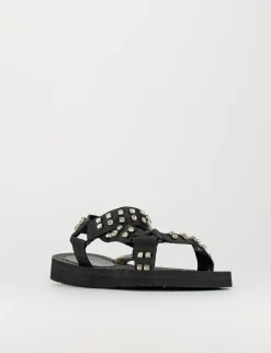 Sandalo tacco 1 cm nero tessuto