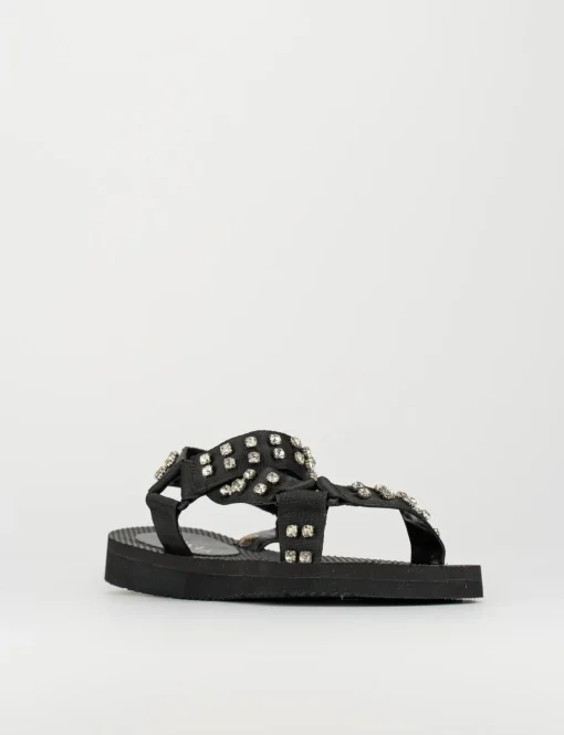 Sandalo tacco 1 cm nero tessuto