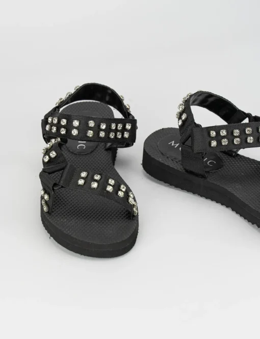 Sandalo tacco 1 cm nero tessuto