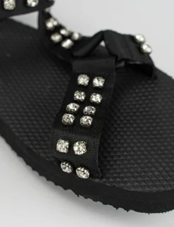 Sandalo tacco 1 cm nero tessuto