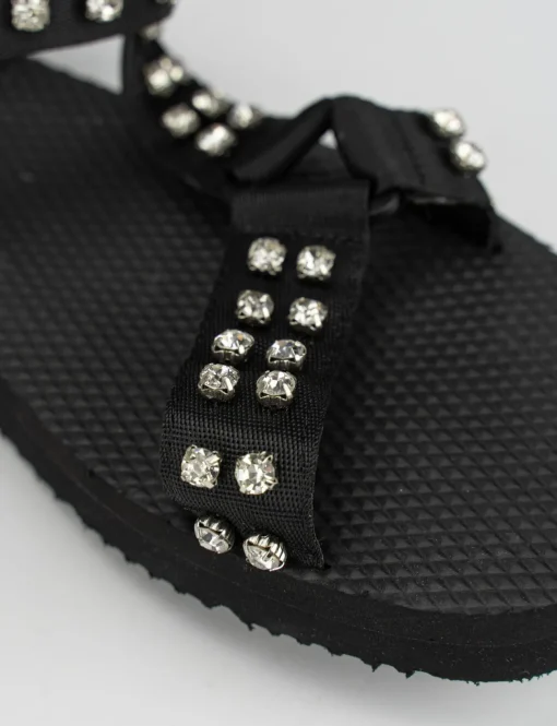 Sandalo tacco 1 cm nero tessuto