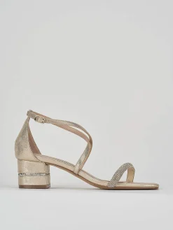 Sandalo tacco 5 cm oro pelle