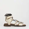 Sandalo tacco 1 cm oro pelle