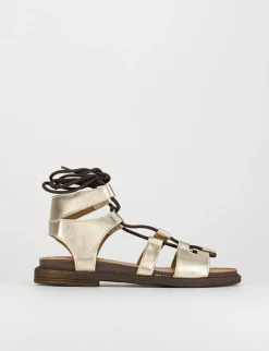 Sandalo tacco 1 cm oro pelle