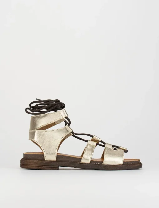 Sandalo tacco 1 cm oro pelle