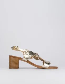 Sandalo tacco 5 cm oro pelle