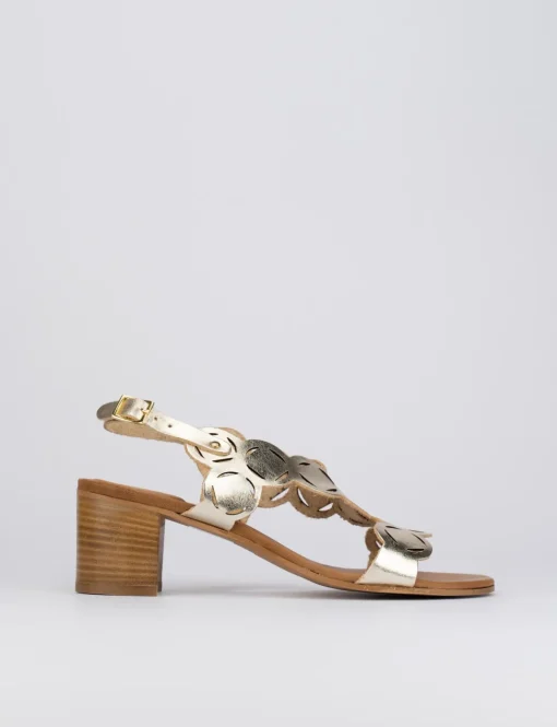 Sandalo tacco 5 cm oro pelle