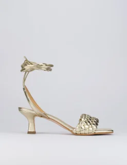 Sandalo tacco 5 cm oro pelle