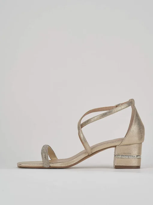 Sandalo tacco 5 cm oro pelle