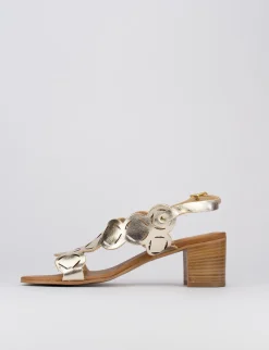 Sandalo tacco 5 cm oro pelle