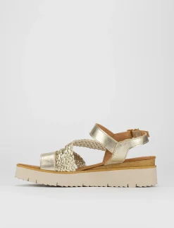 Sandalo tacco 1 cm oro pelle