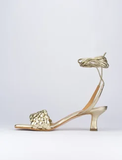Sandalo tacco 5 cm oro pelle