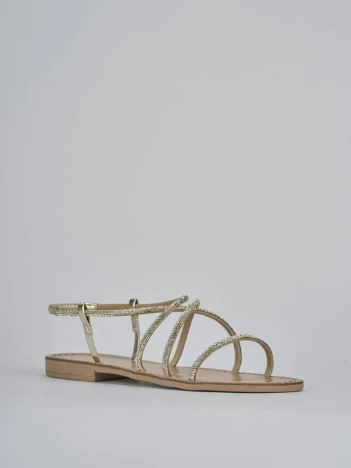 Sandalo tacco 1 cm oro pelle
