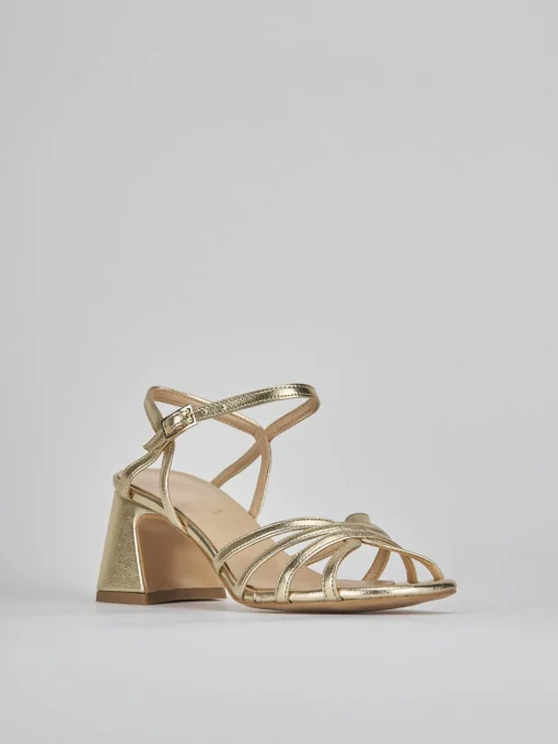 Sandalo tacco 6 cm oro pelle