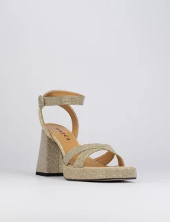 Sandalo tacco 8 cm oro pelle