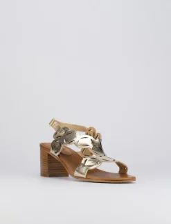 Sandalo tacco 5 cm oro pelle