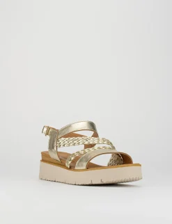 Sandalo tacco 1 cm oro pelle
