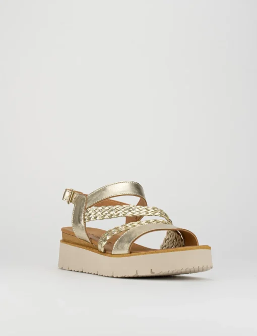 Sandalo tacco 1 cm oro pelle