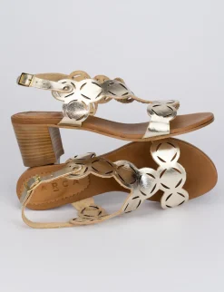 Sandalo tacco 5 cm oro pelle