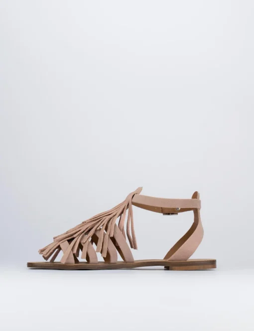 Sandalo tacco 1 cm rosa camoscio