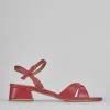 Sandalo tacco 3 cm rosso pelle
