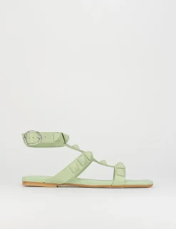 Sandalo tacco 1 cm verde pelle