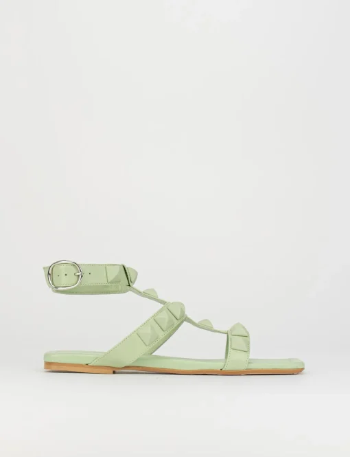Sandalo tacco 1 cm verde pelle