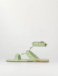 Sandalo tacco 1 cm verde pelle