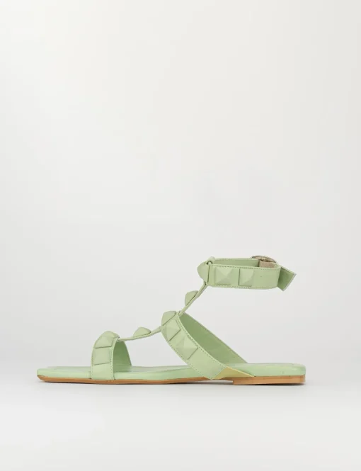 Sandalo tacco 1 cm verde pelle