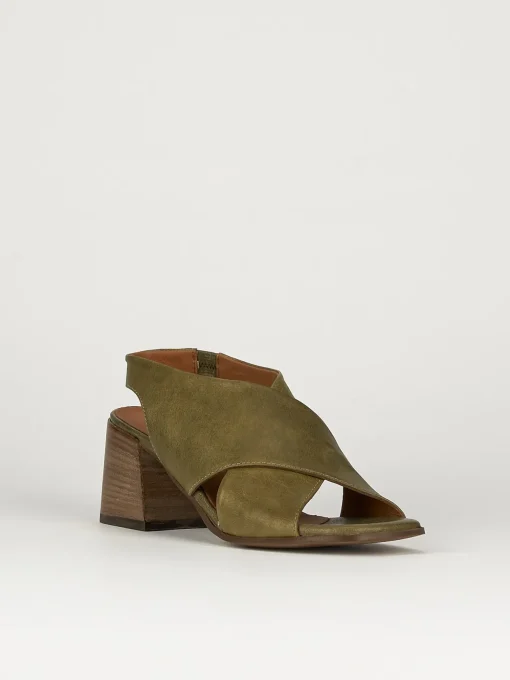Sandalo tacco 7 cm verde pelle