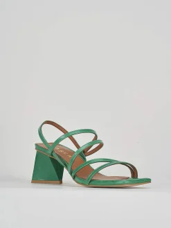 Sandalo tacco 6 cm verde pelle