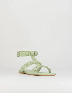 Sandalo tacco 1 cm verde pelle